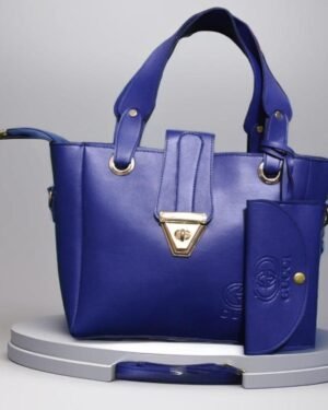 Blue PU Leather Handbag With Pouch for Women