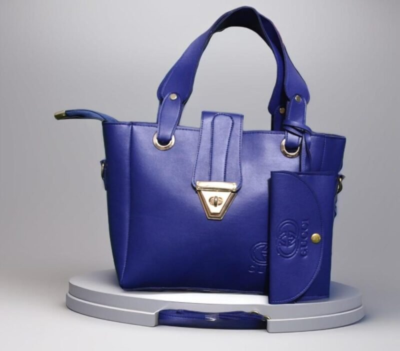 Blue PU Leather Handbag With Pouch for Women