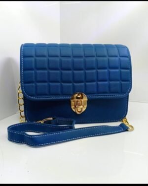 Blue Quilted Chain Crossbody Bag for Girls