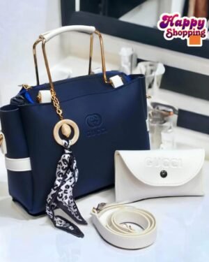 Blue Rexine Girl's Handbag Set with Top Handle