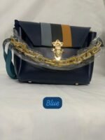 Blue Rexine Textured Chain Handbag 9x10"