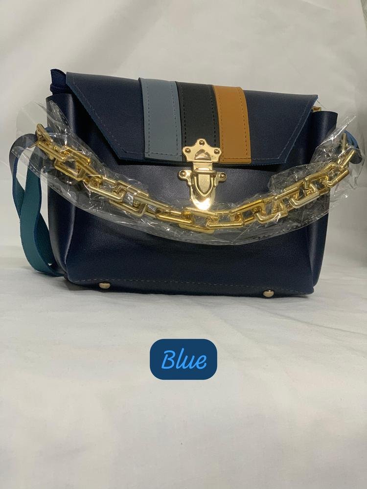 Blue Rexine Textured Chain Handbag 9x10" Blue Rexine Textured Chain Handbag 9x10"