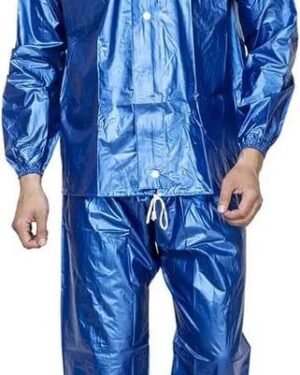 Blue Waterproof Unisex Raincoat with Pants Set
