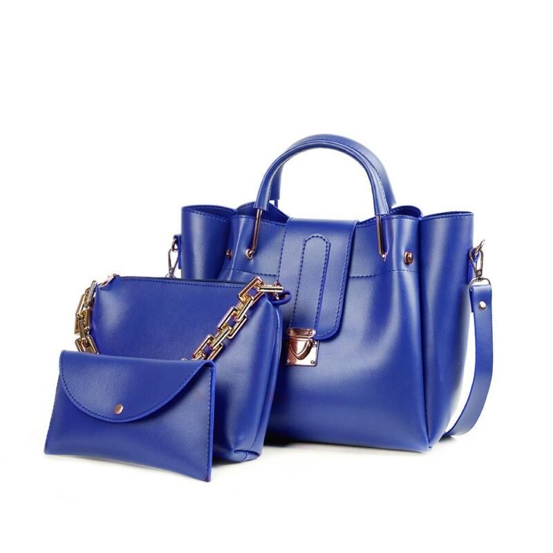 Blue Women's PU Leather 3-Piece Handbag Set