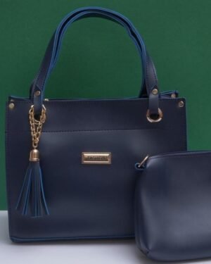 Blue Women's PU Leather Handbag Set with Tassel
