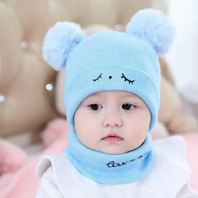 Blue Wool Bear Ears Beanie & Neck Warmer Set Blue Wool Bear Ears Beanie & Neck Warmer Set