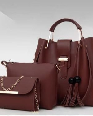 Brown 3-Piece PU Leather Handbag Set for Women