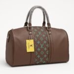 Brown Leather Duffle Bag with Monogram Pattern 20"