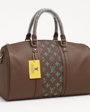 Brown Leather Duffle Bag with Monogram Pattern 20"
