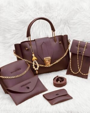 Brown PU Leather 5-Piece Women's Handbag Set