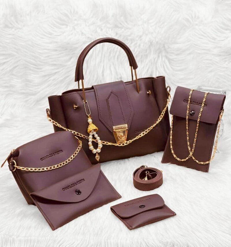 Brown PU Leather 5-Piece Women's Handbag Set Brown PU Leather 5-Piece Women's Handbag Set