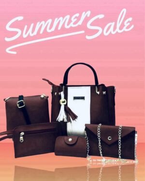 Brown Rexine 5-Piece Women's Handbag Set