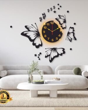 Butterfly Wall Clock With Backlight 24x24" Laminated