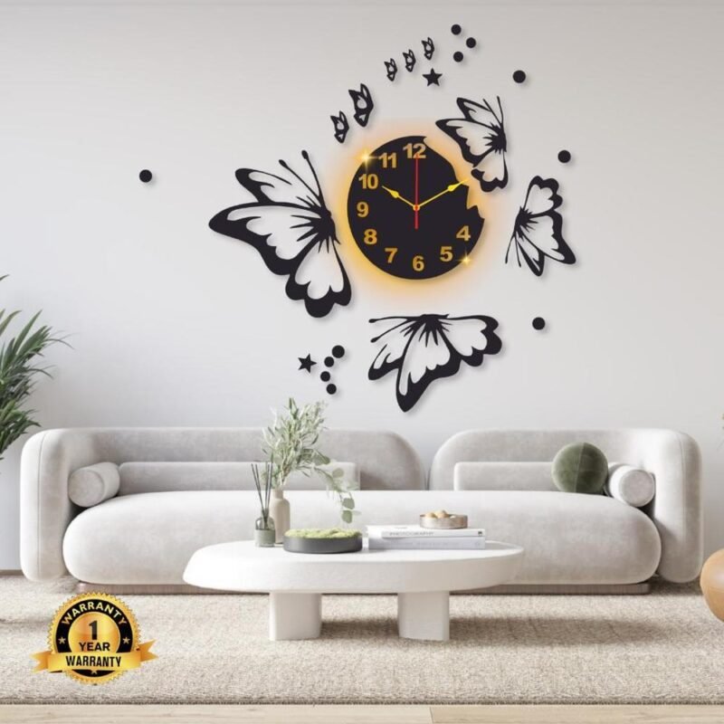 Butterfly Wall Clock With Backlight 24x24" Laminated Butterfly Wall Clock With Backlight 24x24" Laminated
