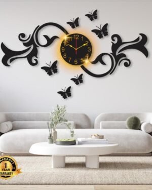 Butterfly Wall Clock With Light 24x16 Inch Laminated