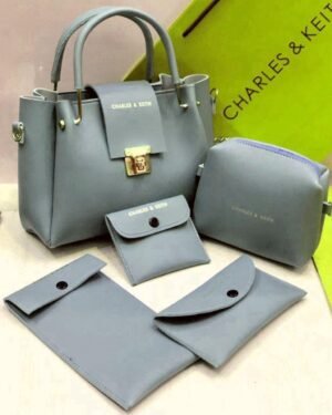 Charles & Keith Grey Rexine 5pc Handbag Set
