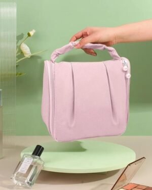 Chic Pink Polyester Makeup Bag for Women