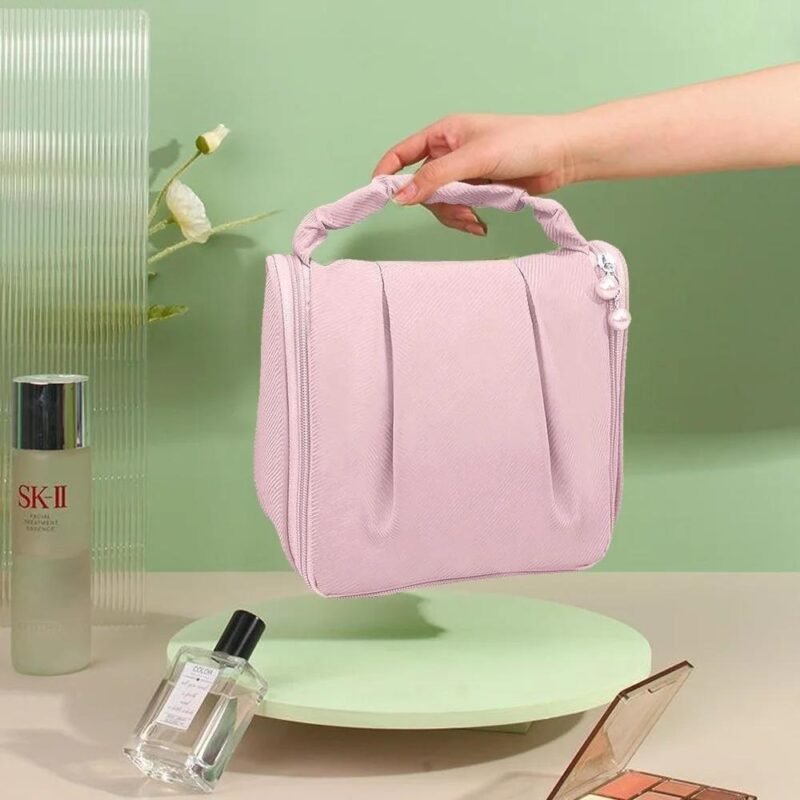 Chic Pink Polyester Makeup Bag for Women