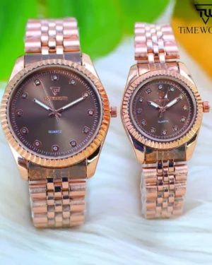 Chic Unisex Couple Watches - 2 Pcs Battery Operated Water Resistant Stainless Steel Timepieces