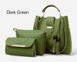Chic Women's Leather Hand Bag Set - 3 Pcs, Plain Green