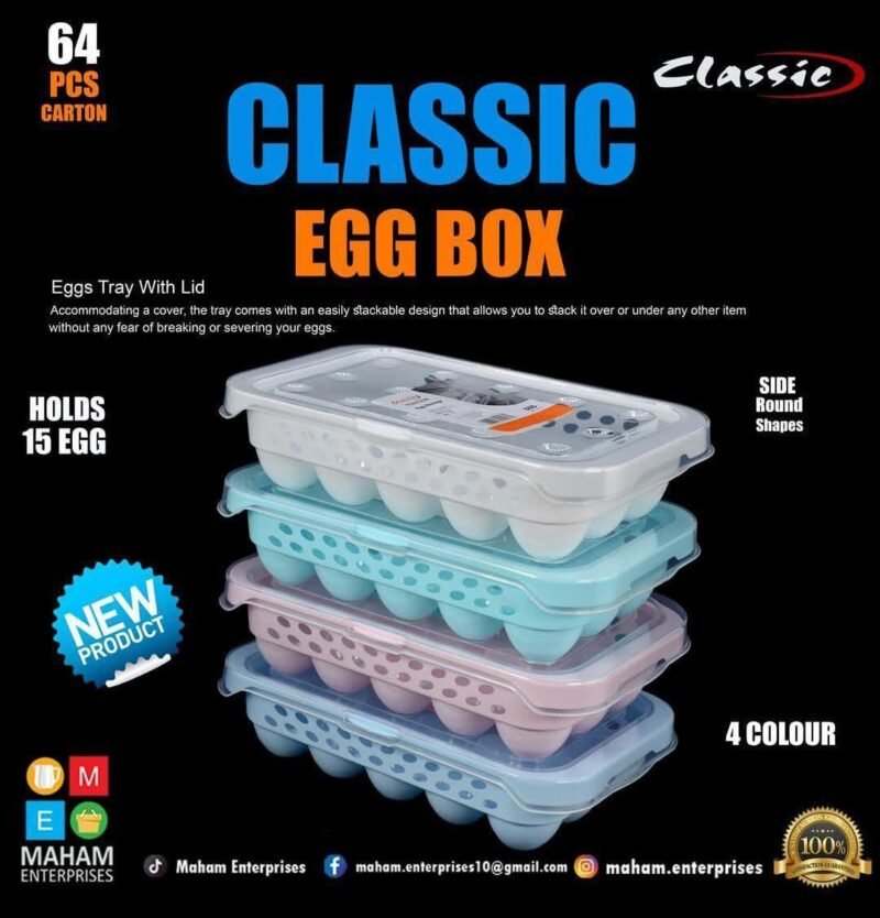 Classic Egg Storage Box Multicolor ABS Plastic 15 Egg Capacity