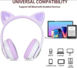 Cute Cat Ear Bluetooth Headphones Purple