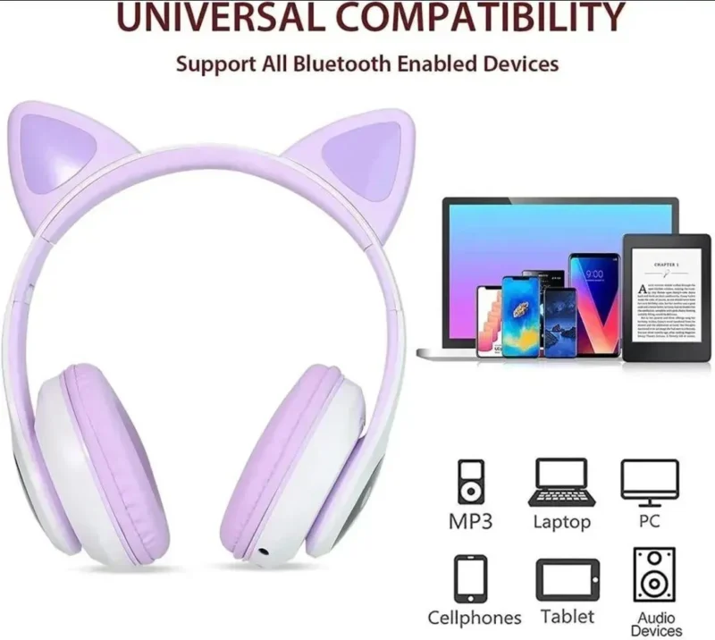 Cute Cat Ear Bluetooth Headphones Purple