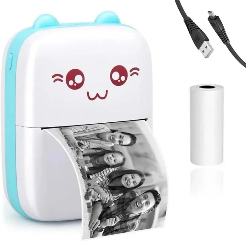 Cute Cat Face Pocket Photo Printer White