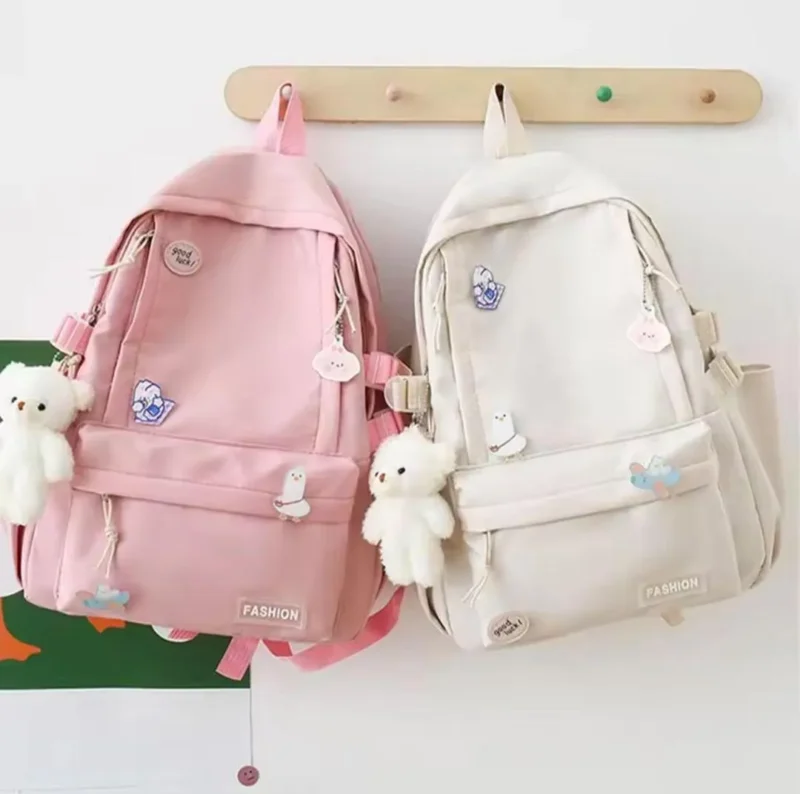 Cute Girls Backpack Pink White Multicolor 17" Nylon