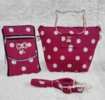 Cute Girls Polka Dot Handbag Set with Cat Handle & Strap