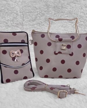 Cute Polka Dot Handbag Set for Girls with Cat Handle & Strap