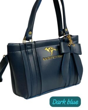 Dark Blue Women's Rexine Handbag with Bow