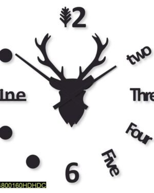 Deer Head Wall Clock 24x24 Inch Laminated Wood Analog