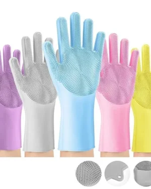 Dish Washing Gloves With Scrubber, Silicone Cleaning Reusable Scrub Gloves For Wash Dish, Kitchen, Bathroom