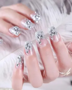 Double Size Glitter Diamond Nails for Bridal & Party Wear