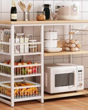 Durable Iron Kitchen Oven Stand Rack with Storage Shelves