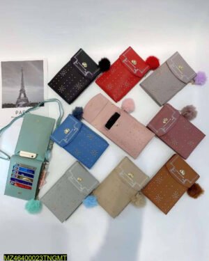 Elegant PU Leather Crossbody Mobile Purse for Women with Pom Pom & Card Slots