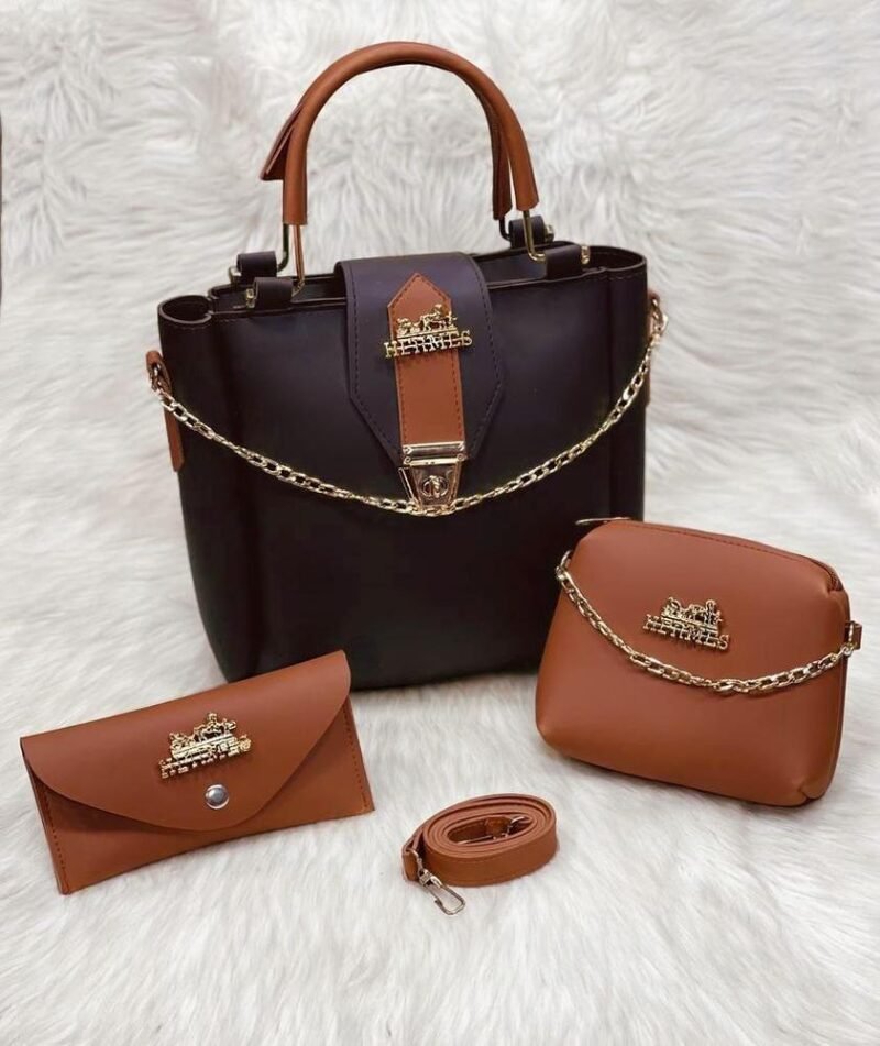 Elegant PU Leather Handbag Set for Women - Brown & Black Elegant PU Leather Handbag Set for Women - Brown & Black