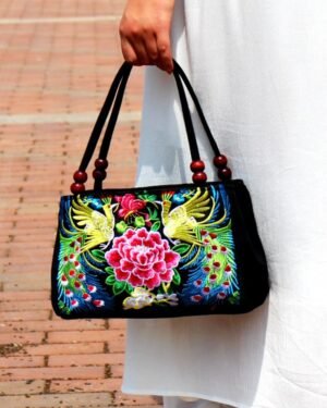 Ethnic Embroidered Canvas Handbag Women Red Retro