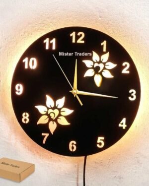 Flower Wall Clock with LED Light Black 12 Inch