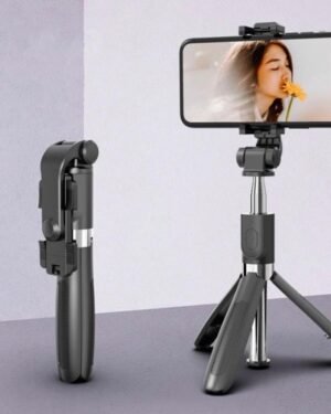Foldable Selfie Stick with LED Light & Bluetooth Remote Black