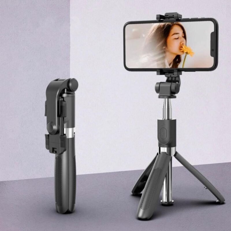 Foldable Selfie Stick with LED Light & Bluetooth Remote Black