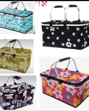 Folding Picnic Basket Cooler with Handles Multicolor