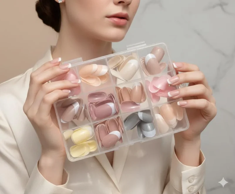 French Tip Nails 144 Pcs Nude Shades ABS