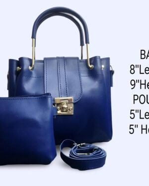Girl's Blue PU Leather Handbag Set with Pouch