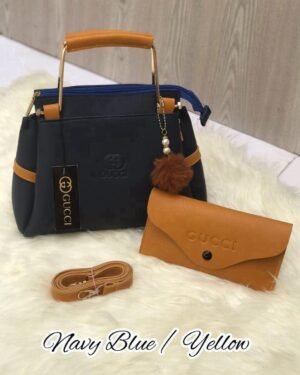 Girl's Blue Rexine Handbag Set 2 Pcs Top Handle