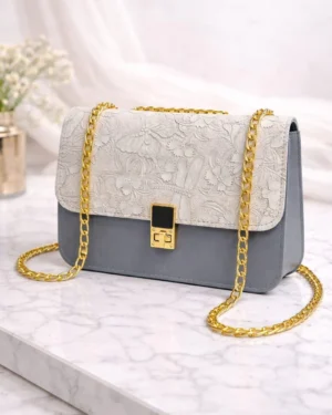 Girls Grey Floral Chain Crossbody Bag