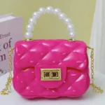 Girls Mini Leather Crossbody Bag Multicolor Pearl Handle