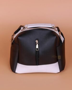 Girls PU Leather Top Handle Bag Black White