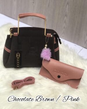 Girls Rexine Handbag Set Black Pink Top Handle